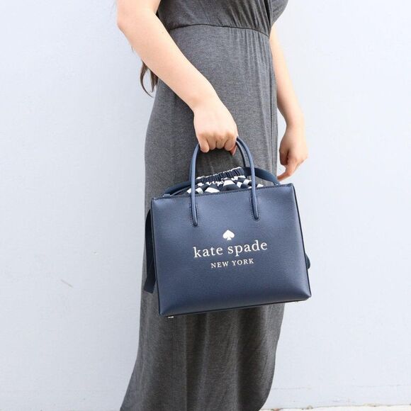 NWT Kate Spade TRISTA Leather Sam Bag Tote w Bow Tie Navy - Picture 14 of 14